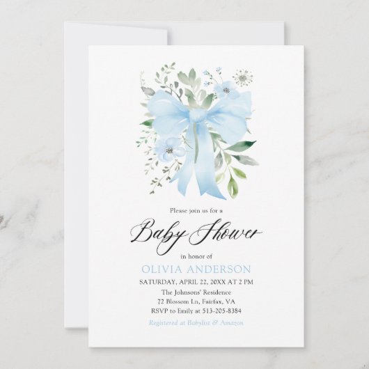 Blue Bow Baby in Bloom Floral Boy Baby shower Kaart (Voorkant)