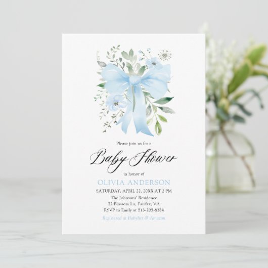 Blue Bow Baby in Bloom Floral Boy Baby shower Kaart (Staand voorkant)