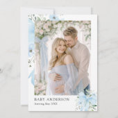 Blue Bow Baby in Bloom Floral Boy Baby shower Kaart (Achterkant)