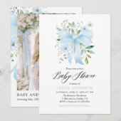Blue Bow Baby in Bloom Floral Boy Baby shower Kaart (Voorkant / Achterkant)