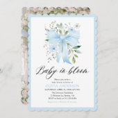 Blue Bow Baby in Bloom Floral Boy Baby shower Kaart (Voorkant / Achterkant)