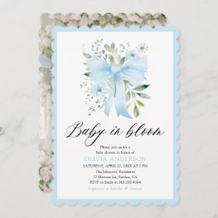 Blue Bow Baby in Bloom Floral Boy Baby shower Kaart