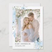 Blue Bow Baby in Bloom Floral Boy Baby shower Kaart (Achterkant)