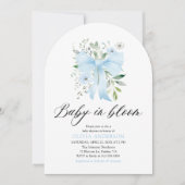 Blue Bow Baby in Bloom Floral Boy Baby shower Kaart (Voorkant)