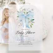 Blue Bow Baby in Bloom Floral Boy Baby shower Vellum Uitnodigingen