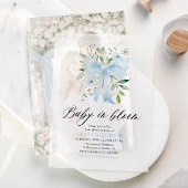 Blue Bow Baby in Bloom Floral Boy Baby shower Vellum Uitnodigingen