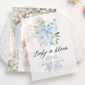 Blue Bow Baby in Bloom Floral Boy Baby shower Vellum Uitnodigingen