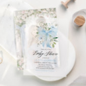 Blue Bow Baby in Bloom Floral Boy Baby shower Vellum Uitnodigingen