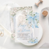 Blue Bow Baby in Bloom Floral Boy Baby shower Vellum Uitnodigingen