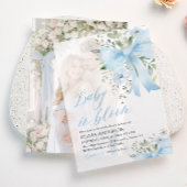 Blue Bow Baby in Bloom Floral Boy Baby shower Vellum Uitnodigingen