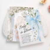 Blue Bow Baby in Bloom Floral Boy Baby shower Vellum Uitnodigingen