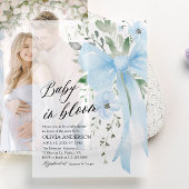 Blue Bow Baby in Bloom Floral Boy Baby shower Vellum Uitnodigingen