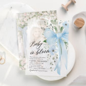 Blue Bow Baby in Bloom Floral Boy Baby shower Vellum Uitnodigingen
