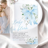 Blue Bow Baby in Bloom Floral Boy Baby shower Vellum Uitnodigingen