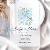 Blue Bow Baby in Bloom Floral Boy Baby shower Vellum Uitnodigingen
