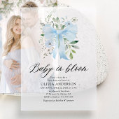 Blue Bow Baby in Bloom Floral Boy Baby shower Vellum Uitnodigingen