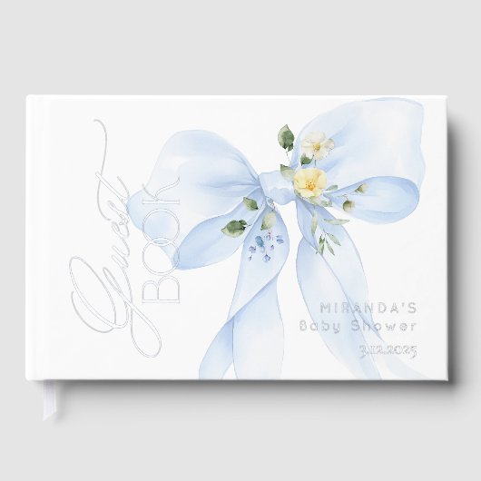 Blue bow Baby in Bloom wildflower Baby shower Gastenboek (Voorkant)