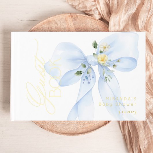 Blue bow Baby in Bloom wildflower Baby shower Gastenboek
