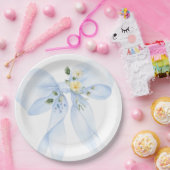 Blue Bow Baby in Bloom Wildflower Baby shower Papieren Bordje (Feest)