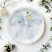 Blue Bow Baby in Bloom Wildflower Baby shower Papieren Bordje