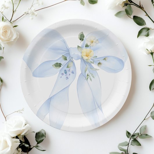Blue Bow Baby in Bloom Wildflower Baby shower Papieren Bordje