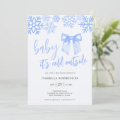 Blue Bow Baby Its Cold Outside Baby Shower Kaart (Staand voorkant)