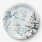 Blue Bow Baby It's Cold Outside Baby Shower Papieren Bordje (Voorkant)