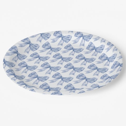 Blue Bow Baby of Vrijgezellenfeest, Verjaardagsfee Papieren Bordje (Gekanteld)