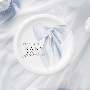 Blue Bow Baby shower afgerond Papieren Bordje