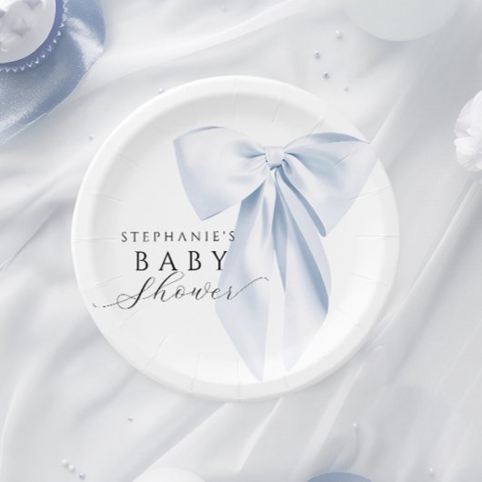 Blue Bow Baby shower afgerond Papieren Bordje