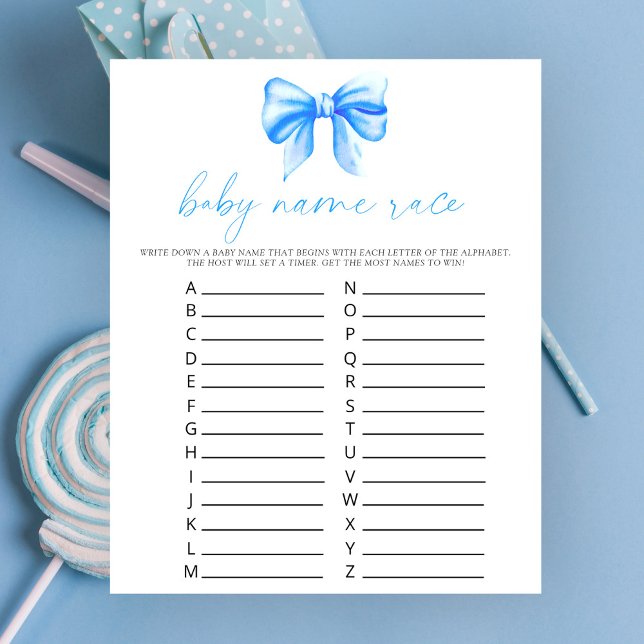 Blue bow baby shower - Baby naam race spel (Creator heeft geüpload)