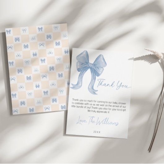 Blue Bow Baby shower bedankkaart