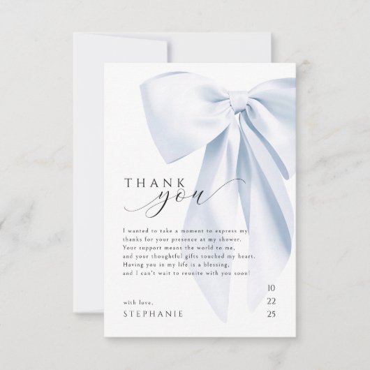 Blue Bow Baby shower bedankkaart (Voorkant)
