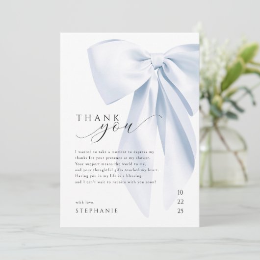 Blue Bow Baby shower Bedankt Card 5x7 Kaart (Staand voorkant)