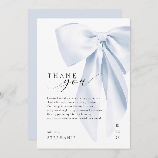 Blue Bow Baby shower Bedankt Card 5x7 Kaart (Voorkant / Achterkant)