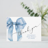 Blue Bow Baby shower Bedankt kaart (Staand voorkant)