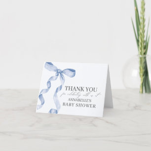 Blue Bow Baby shower Blank Bedankt Card
