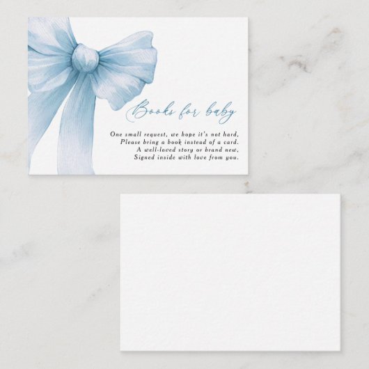 Blue Bow Baby shower Boeken voor Baby Informatiekaartje (Voorkant / Achterkant)