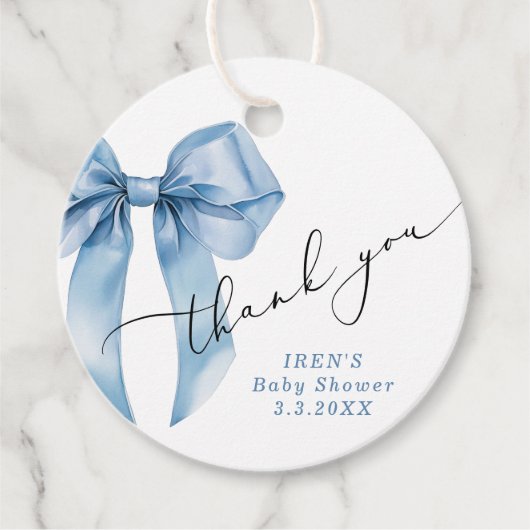 Blue Bow Baby shower Bowitful Dank u Bedankjes Labels (Voorkant)