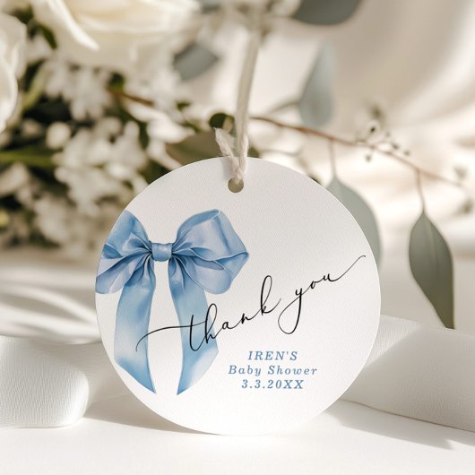 Blue Bow Baby shower Bowitful Dank u Bedankjes Labels