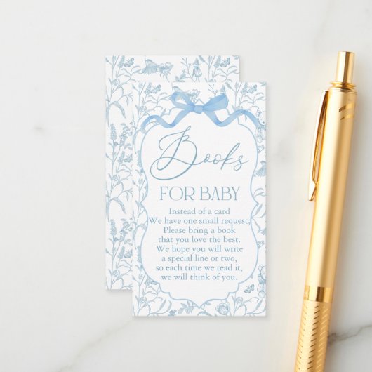 Blue Bow Baby shower Boy Book Informatiekaartje (Voorkant / Achterkant in situ)