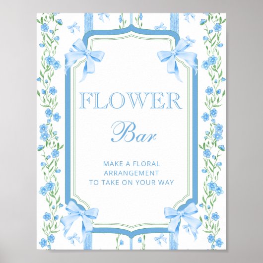 Blue Bow Baby shower Boy Flower Bar Poster (Voorkant)