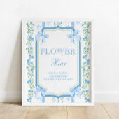 Blue Bow Baby shower Boy Flower Bar Poster