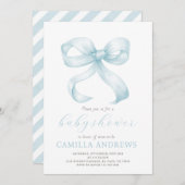 Blue Bow Baby shower Boy Invitation Kaart (Voorkant / Achterkant)