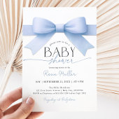 Blue Bow Baby shower Boy Invitation Kaart