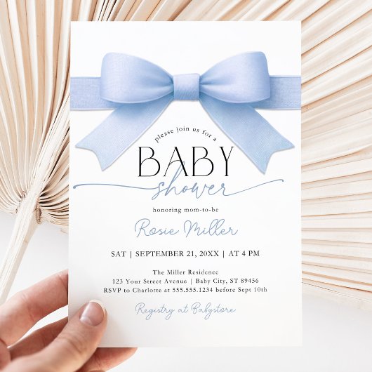 Blue Bow Baby shower Boy Invitation Kaart