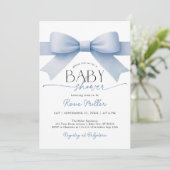 Blue Bow Baby shower Boy Invitation Kaart (Staand voorkant)