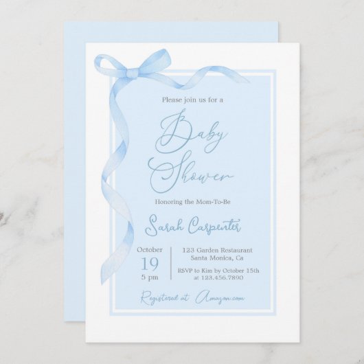 Blue Bow Baby shower Boy Kaart (Voorkant / Achterkant)