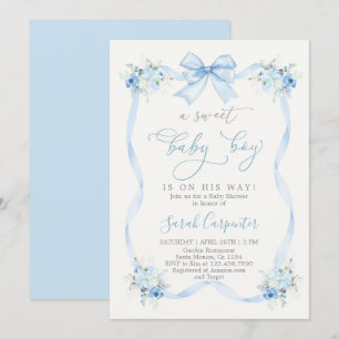 Blue Bow Baby shower Boy Kaart