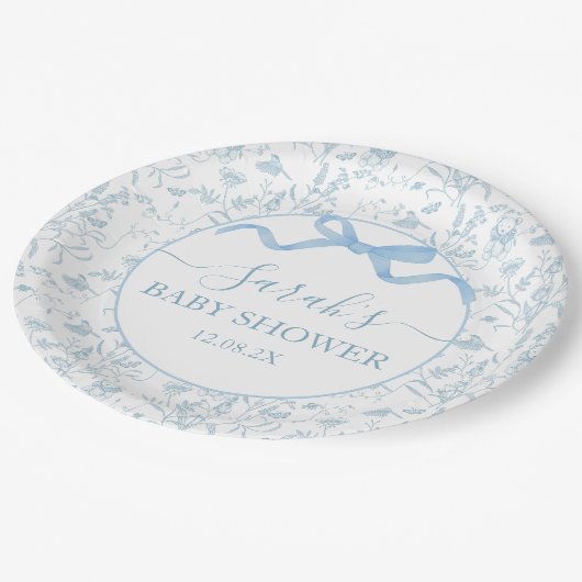 Blue Bow Baby shower Boy Papieren Bordje (Gekanteld)